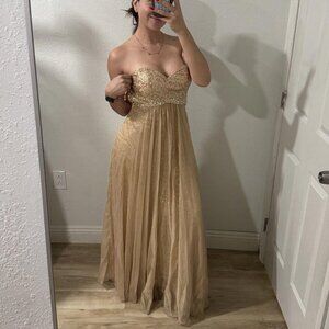 La Femme Gold Dress Flare Sequence Bling Prom Wedding Size 6 Fancy Luxury Pretty